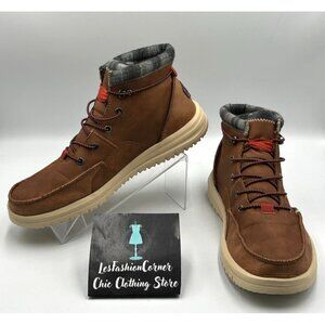 NWOB Hey Dude Men's Cognac Faux Leather Bradley Classic Ankle Boots Size 12 3121